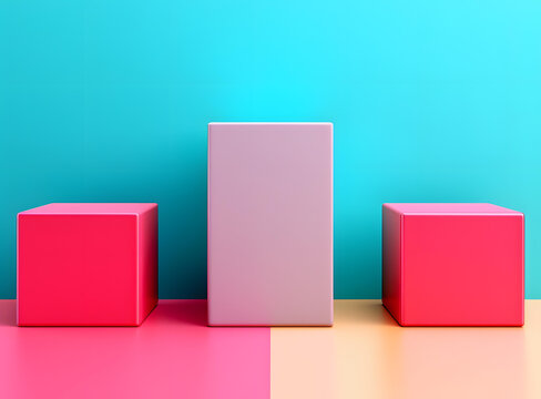 藍色背景上的極簡幾何形狀3D模型