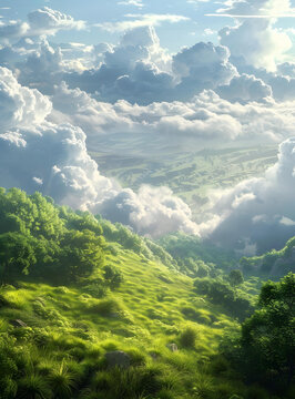 山丘、樹木和天空
