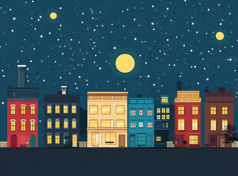 繁星夜空下的城市夜景