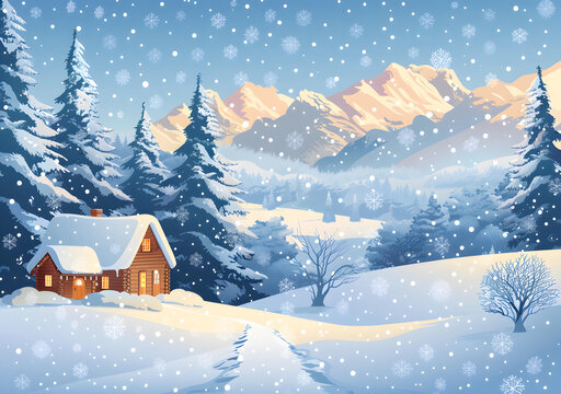 雪景中的小屋
