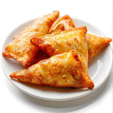白色盤子里的炸三角 Samosa