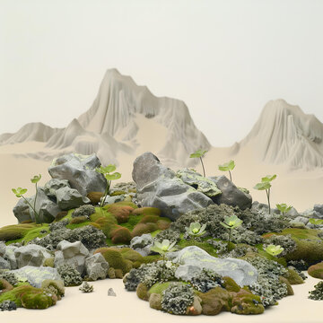 極簡(jiǎn)主義的石頭苔蘚景觀