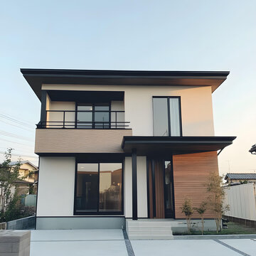 帶有陽(yáng)臺(tái)和黑色裝飾的現(xiàn)代兩層住宅