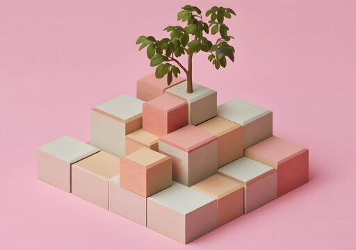 簡約風格立方體堆疊樹木3D