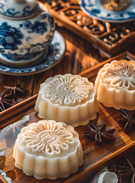 月餅和八角茴香星木托盤(pán)