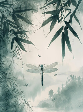 竹林蜻蜓圖
