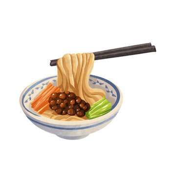 北京美食炸醬面插畫