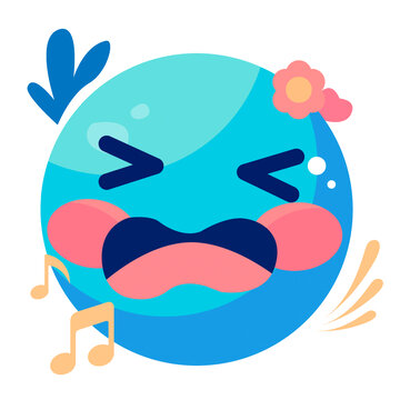 可愛(ài)表情平面藍(lán)色emoji唱歌