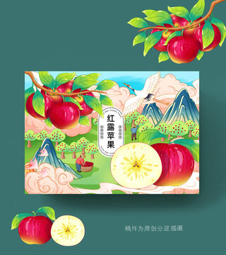 紅露蘋果包裝插畫
