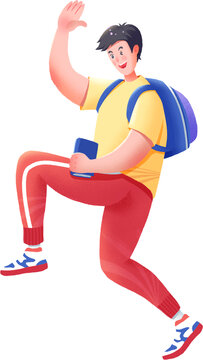 卡通背書包上學(xué)小男孩免摳元素