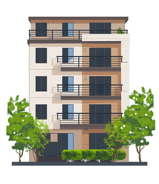 [免摳素材]現(xiàn)代多層建筑綠色樹木