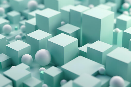 抽象的綠色立方體和球體3D背景