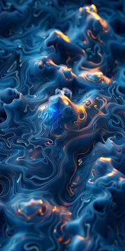 藍色橙色液體表面3D渲染