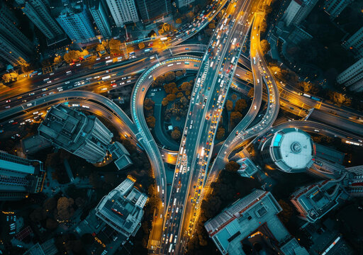 中國(guó)城市高速公路立交橋夜景