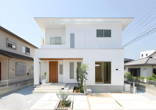 現(xiàn)代白色房屋前院景觀