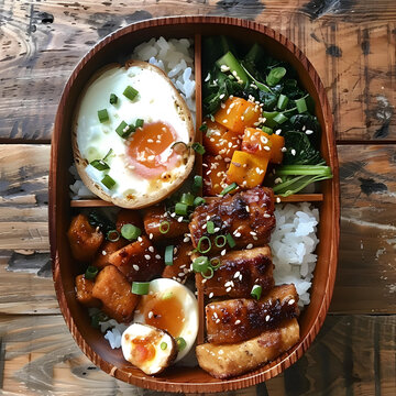 一個(gè)美味健康的便當(dāng)盒，里面有雞肉、蔬菜和米飯