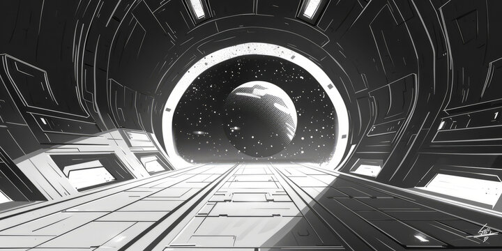 飛船內(nèi)部與遠(yuǎn)方行星：黑白