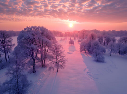 雪地樹林冬日日出