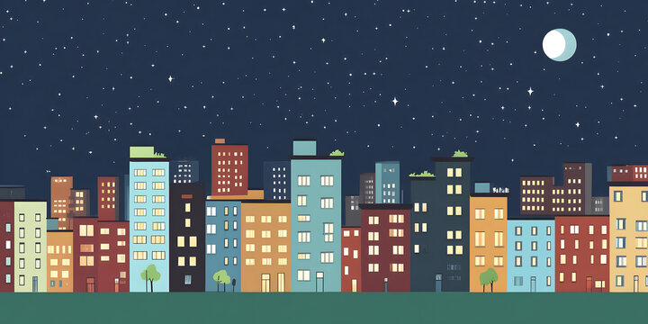 夜晚星空下的城市剪影
