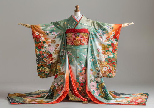 身穿綠色和服的日本新娘