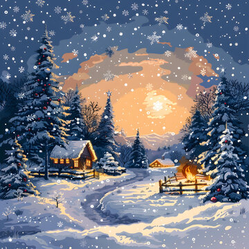雪夜林中小屋