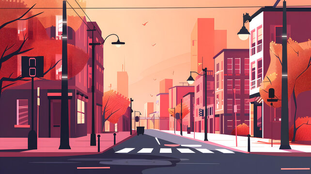 夕陽下城市街景