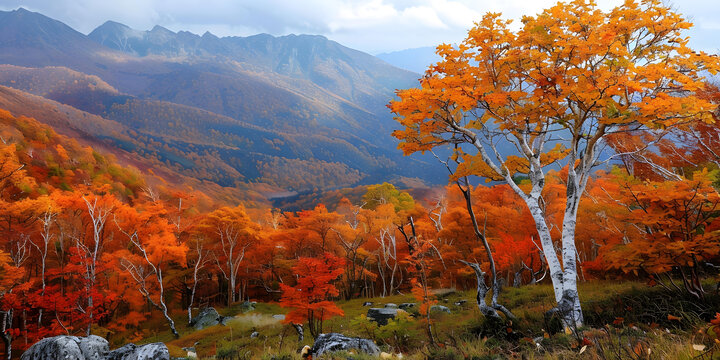 秋日山林紅葉美景