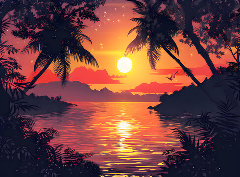 夕陽下的熱帶海灘