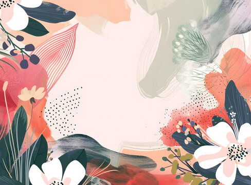 粉色綠色抽象花卉背景圖案