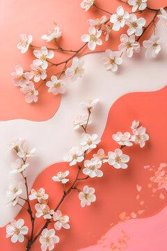 粉色和白色背景上的白色花朵