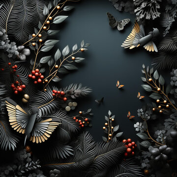 黑金鳥蝶暗花背景