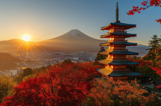 富士山和秋天的忠靈塔