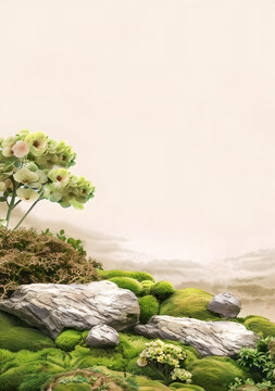 青苔巖石景觀背景圖
