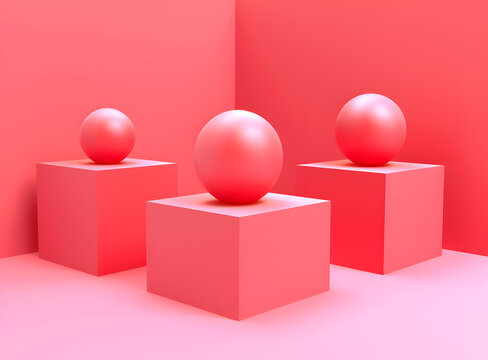 粉色立方體上的3D球抽象背景