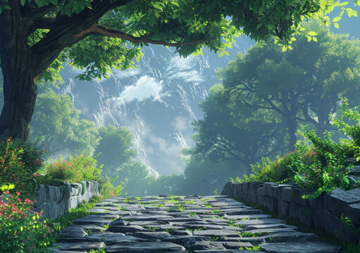 奇幻森林中的石板路