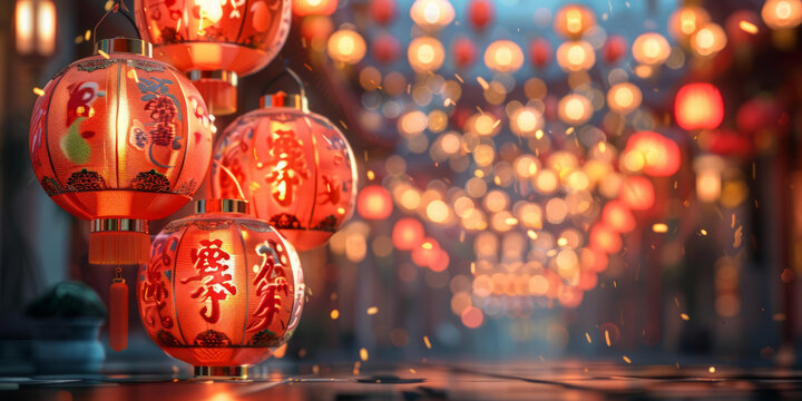 新年燈籠照亮夜空