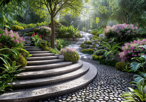瀑布花園的AI圖片