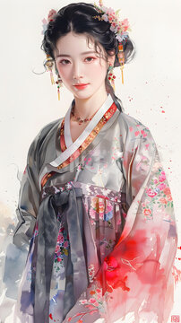 身穿韓國傳統(tǒng)服飾的美麗韓國女性