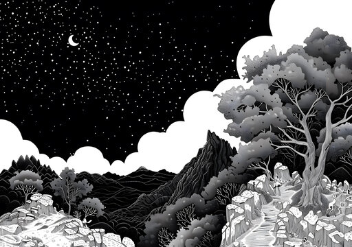 夜晚星空山脈風(fēng)景