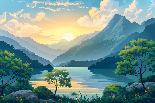 日落湖光山色