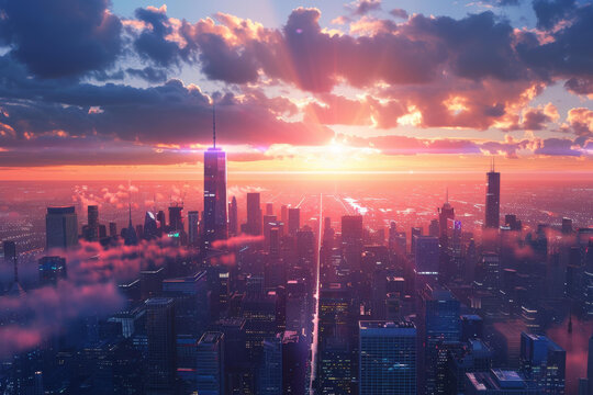 城市夕照的AI圖片