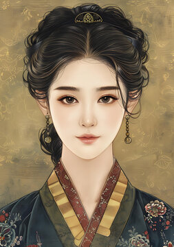 身著傳統(tǒng)服飾的年輕韓國女子肖像