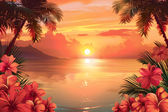 夕陽下的海灘
