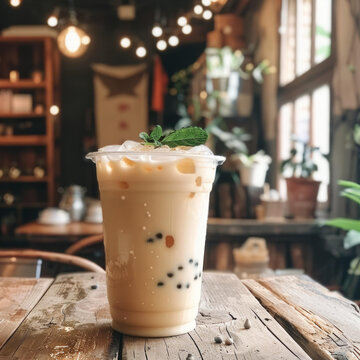 一杯清涼爽口的水果珍珠奶茶