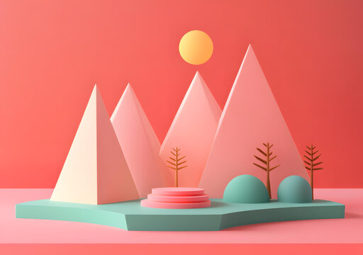 粉色山峰舞臺的極簡 3D 