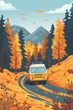 秋季森林公路旅行風(fēng)景