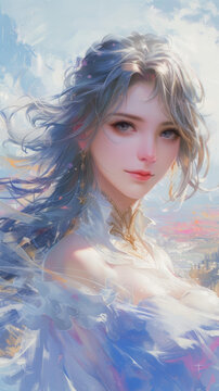 飄逸長發(fā)精致五官的美麗女子