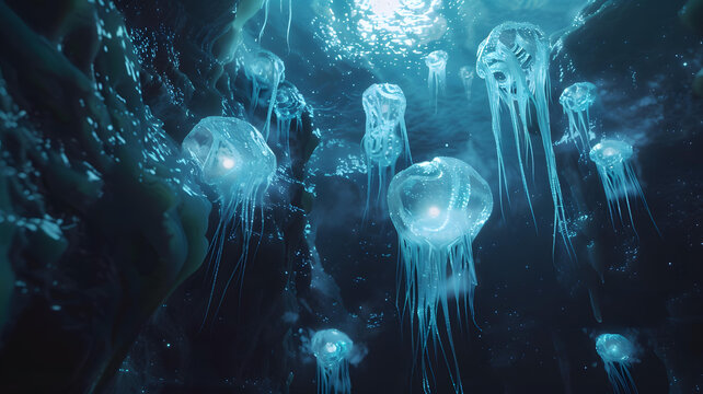 洞穴中的生物發(fā)光水母