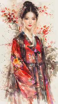 身穿韓國傳統(tǒng)服飾的美麗韓國女性