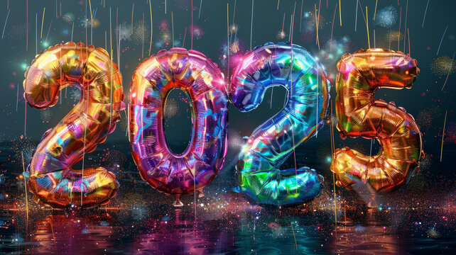 2025年五彩繽紛的氣球煙花迸發(fā)